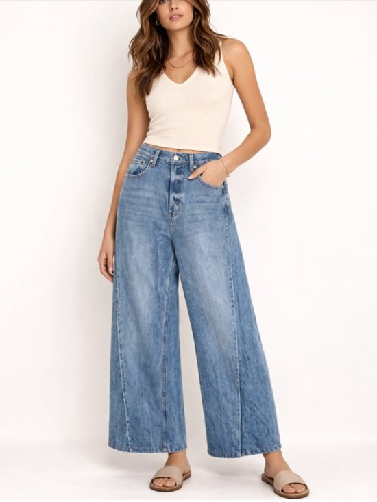 pistola Denim - Pistola Ruby High Rise Wide Leg Jeans Light Wash Palazzo Denim